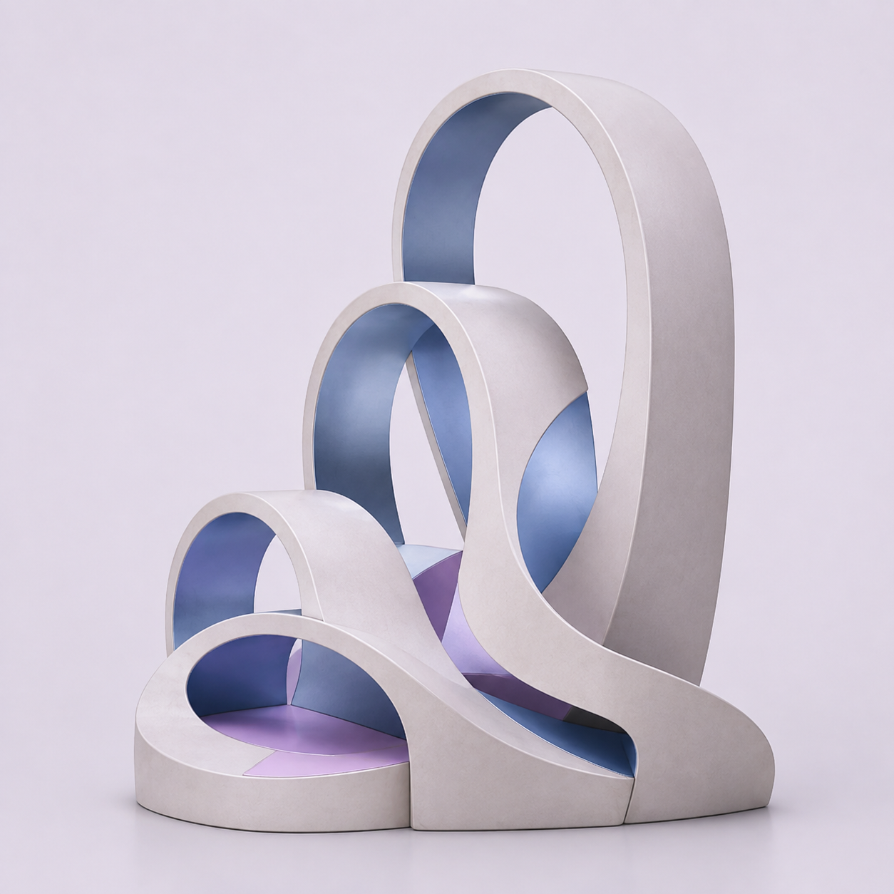 Ascending interconnected architectural portals in pearl, blue and lavender