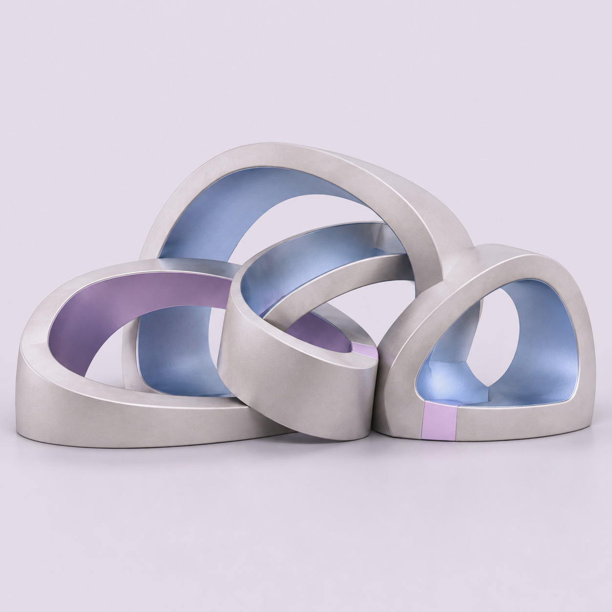 Connected sculptural forms in pearl and blue