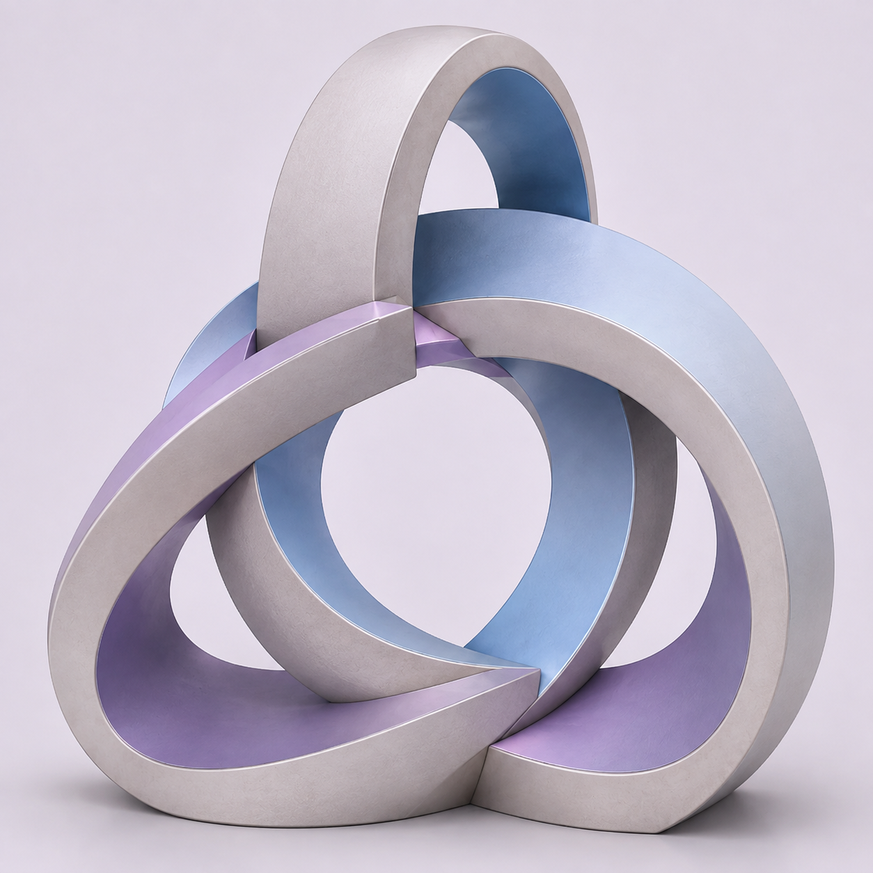 Interlocking blue and pearl portals surrounding a clear central opening